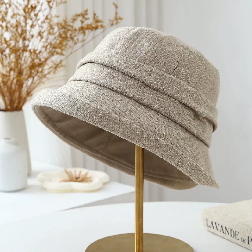 Bucket Hat Pleated Solid-Color Bucket Hat
