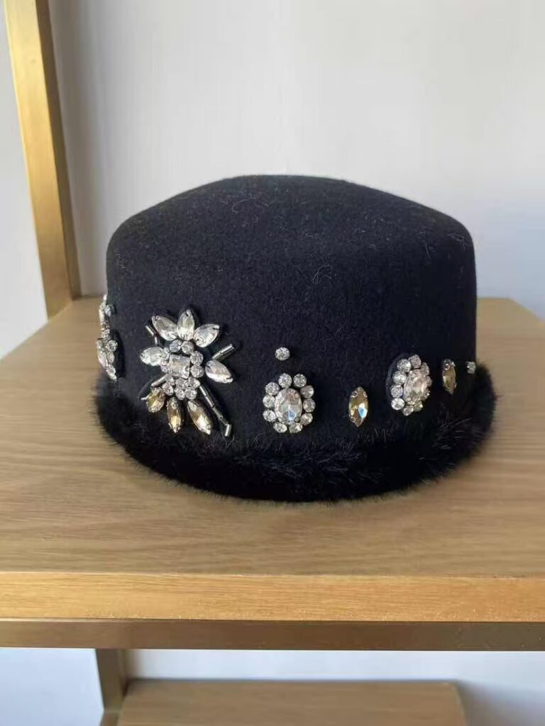 Felt Hat YL26-H-129 Large Rhinestone Lace Trim